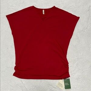 Halara NWT V-Neck Top Cap Sleeve Crossover Ruched Solid Work Blouse